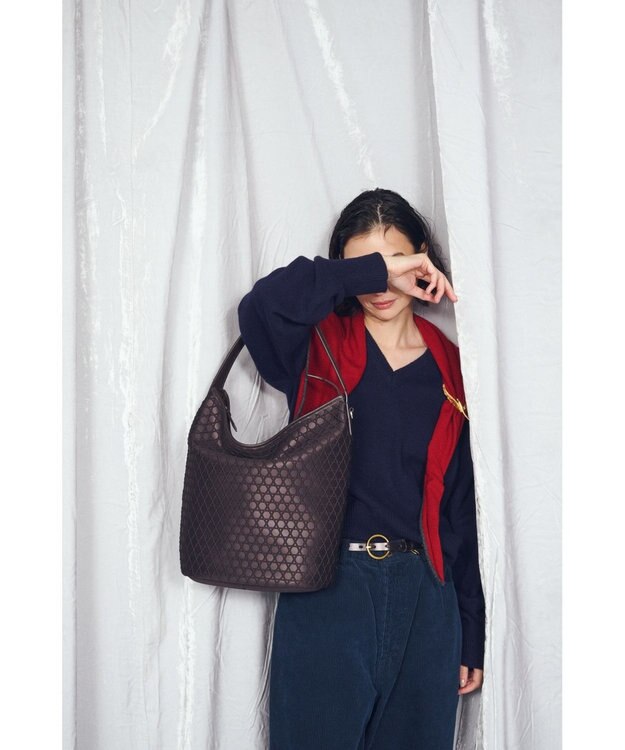 MIYABIYA LAQUOH【撥水加工】篭目柄エンボスボンディング バケツ型2WAYショルダー チョコ