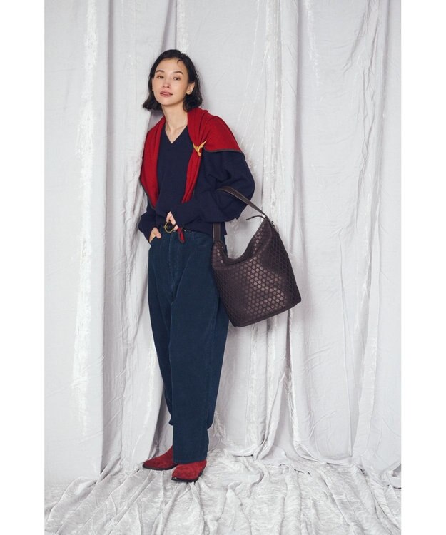 MIYABIYA LAQUOH【撥水加工】篭目柄エンボスボンディング バケツ型2WAYショルダー チョコ