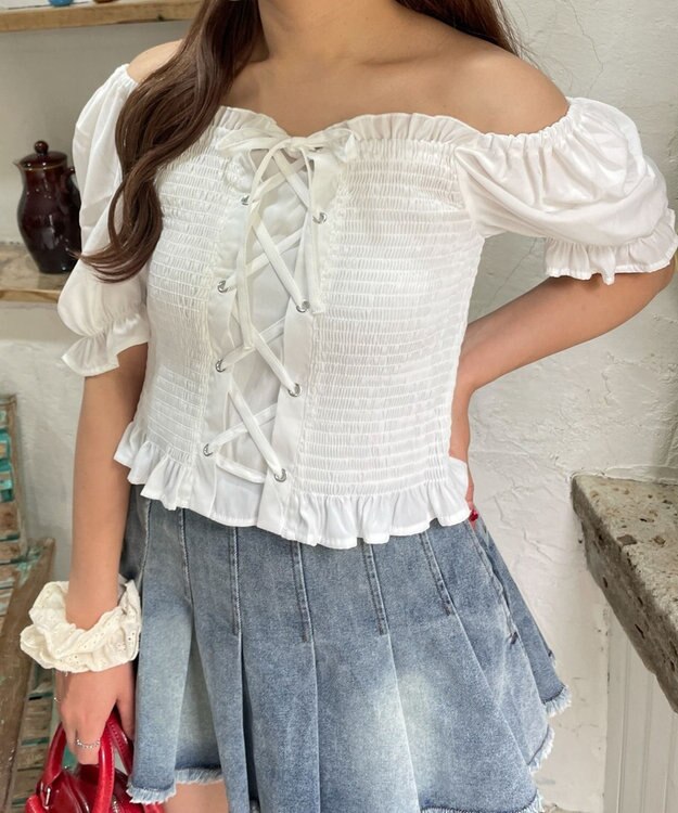 WEGO レースアップシャーリングブラウス ホワイト