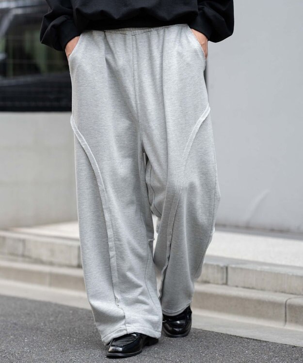 WEGO 【ユニセックス着用ITEM/ウエストゴム/MLサイズ展開】バルーン3Dスウェットパンツ 杢グレー
