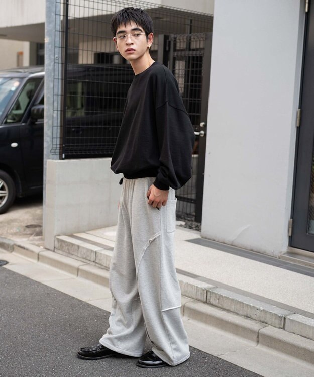 WEGO 【ユニセックス着用ITEM/ウエストゴム/MLサイズ展開】バルーン3Dスウェットパンツ 杢グレー