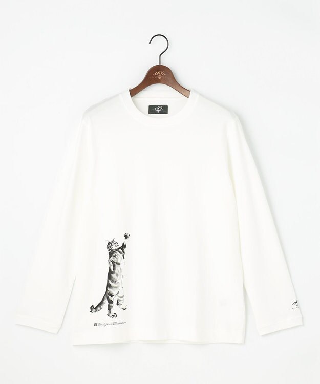 JOSEPH ABBOUD MOUNTAIN 【テーム・ヤルヴィモチーフ】プレーティング天竺 ロングTシャツ ホワイト×ネコ