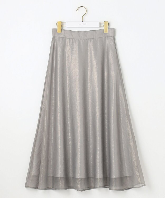 ANY SIS 箔ヴィンテージライクシフォン スカート ライトグレー