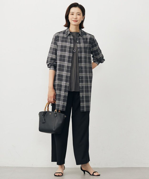 J.PRESS LADIES 【WEB限定カラーあり・洗える】SOFT SHEER チェック ロング シャツ スレートチェック系