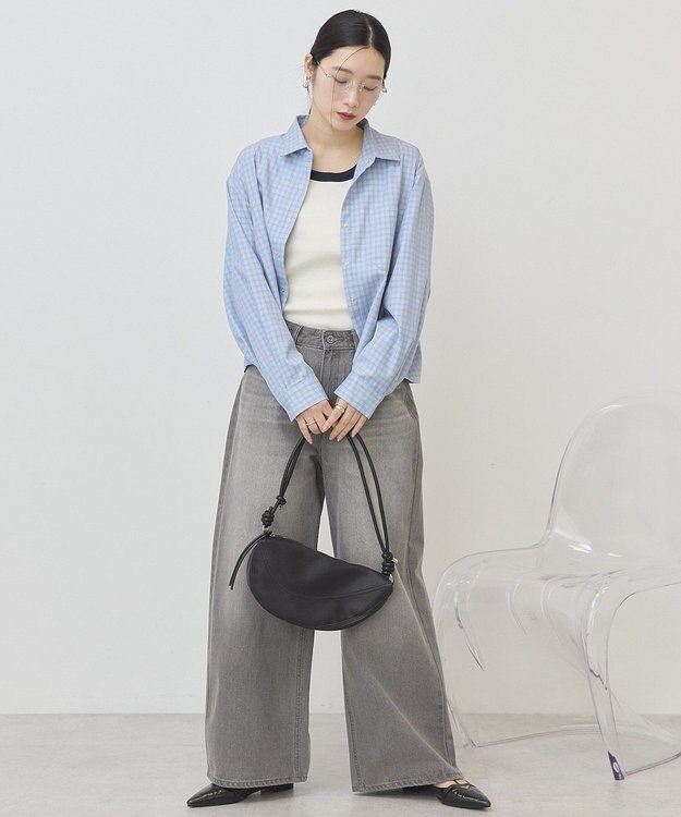 AMERICAN HOLIC ミニチェックショート丈シャツ Sax