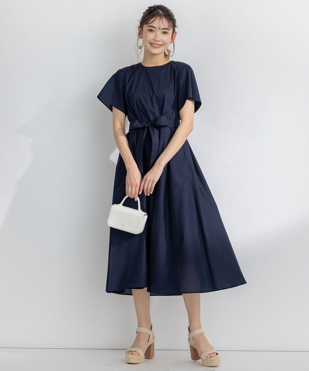 組曲 【洗える・共布ベルト付き】ナチュラル サマードレス ネイビー系