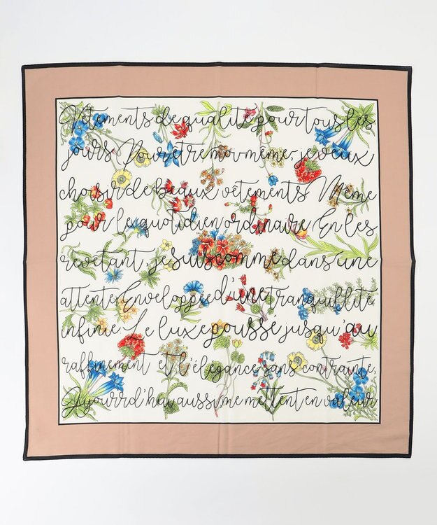 自由区 フラワープリントレター スカーフ ベージュ