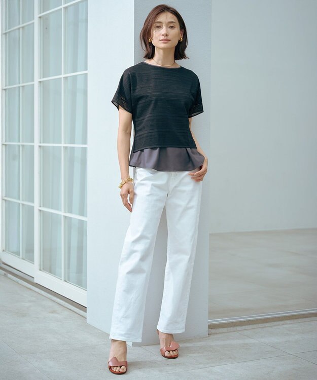 J.PRESS LADIES L 【WEB限定カラーあり・洗える】レースドッキング カットソー ブラック系