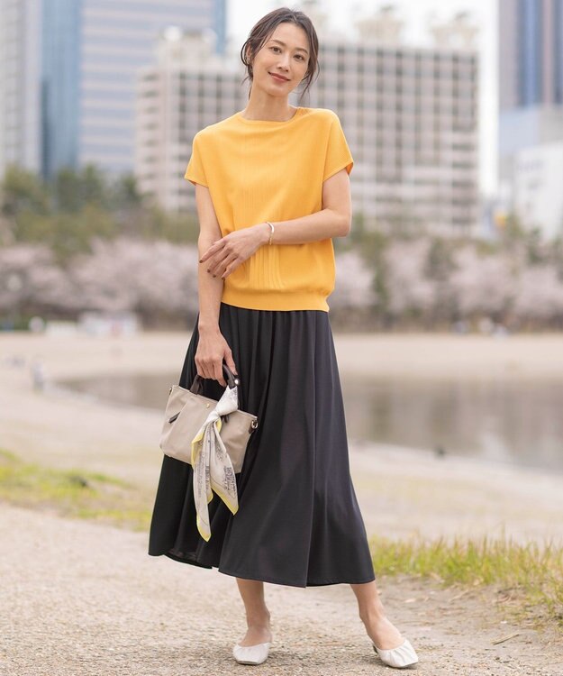 J.PRESS LADIES L 【洗える】レーヨンエリートストレッチ フレンチスリーブ ニット マリーゴールド系