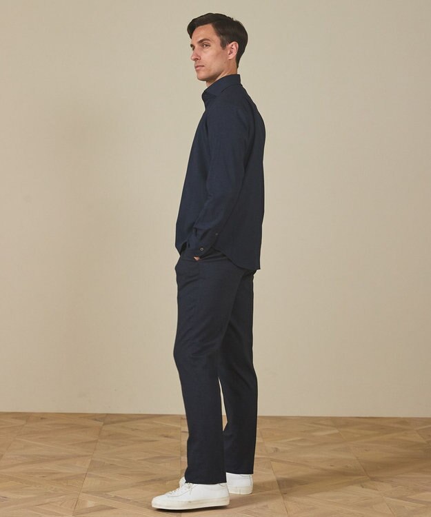 GOTAIRIKU 【シワになりにくい/ストレッチ/洗える】ウールライク シャツ_カッタウェイカラー ネイビー系