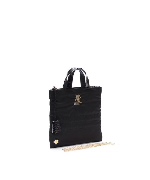 A.D.M.J. 【高密度ナイロン】ステッチ刺しゅうフラットトート22cm(チェーン付) BLACK