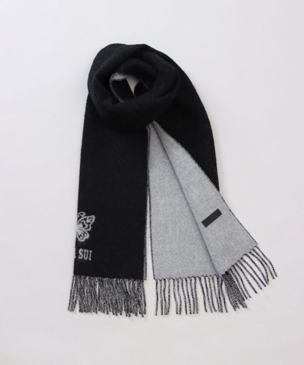 AURORA 【 ANNA SUI（アナ スイ）】ウールリバーシブルマフラー ブラック