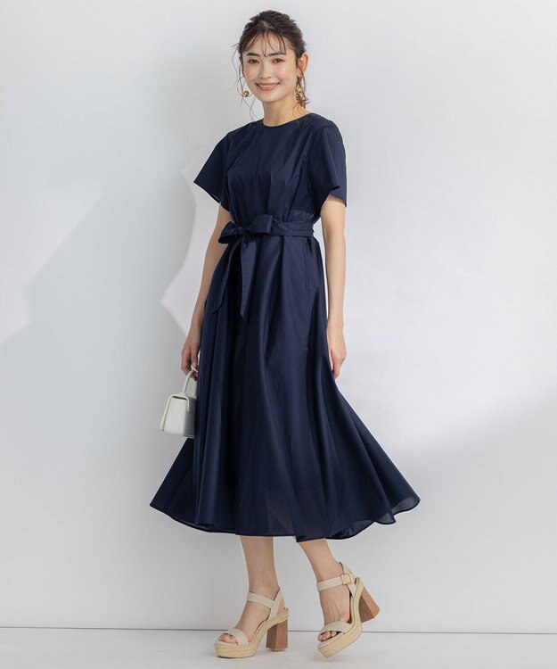 組曲 【洗える・共布ベルト付き】ナチュラル サマードレス ネイビー系