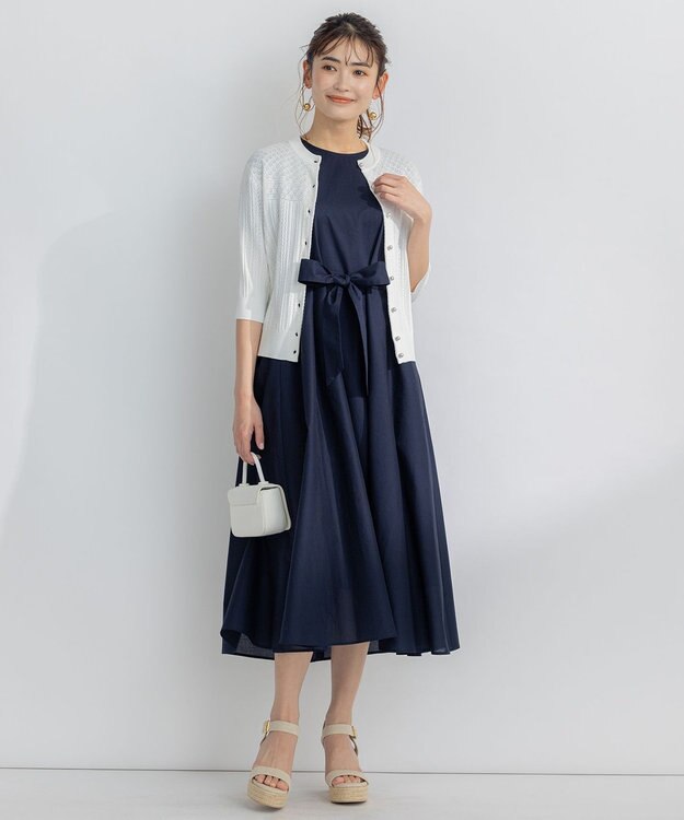 組曲 【洗える・共布ベルト付き】ナチュラル サマードレス ネイビー系