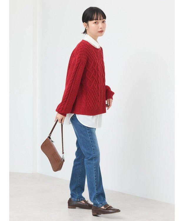 earth music&ecology ウォッシャブルケーブルプルオーバー Red