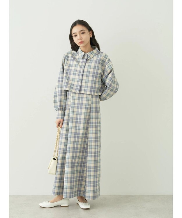 earth music&ecology ＣＨＥＣＫショートシャツジャケット Check Blue