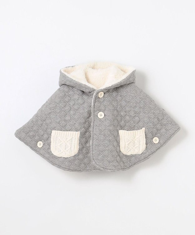 組曲 KIDS 【90㎝】くま耳 キルトマント グレー系