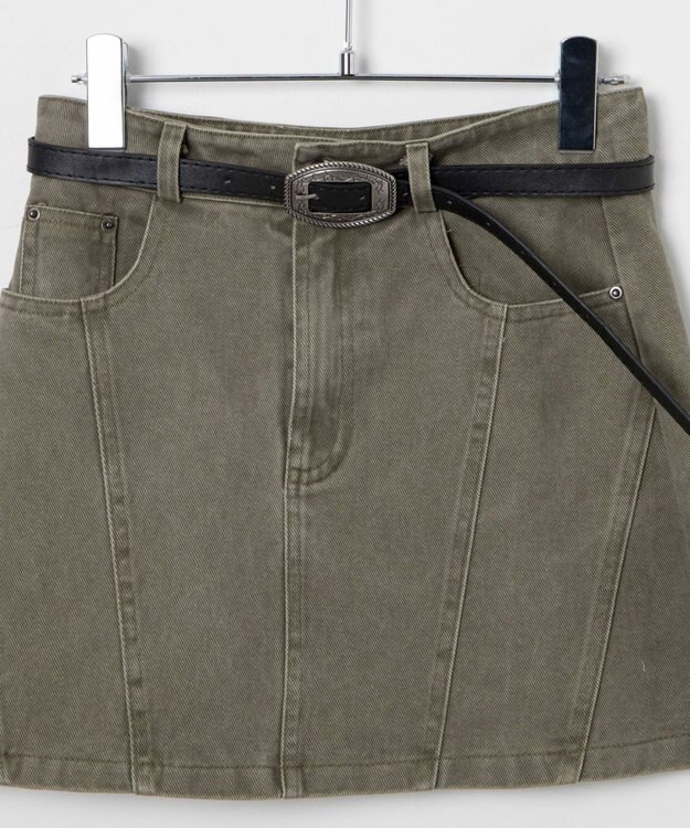 WEGO ベルトデニムスカート カーキ