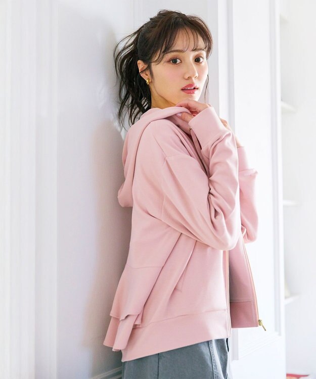 Feroux 【洗える・新色追加】バックフリル ダンボールパーカー ピンク系