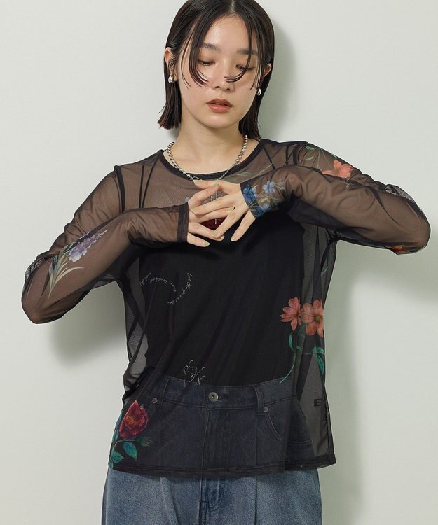 Green Parks ・ＳＵＧＡＲ　ＳＰＯＯＮ　フラワーｐｔシアーロンＴＥＥ Black