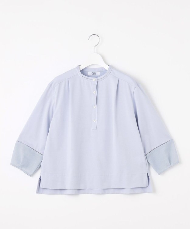 J.PRESS LADIES 【洗える】プレーティングジャージー バンドカラー カットソー サックス系