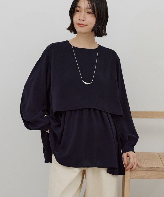 AMERICAN HOLIC 【イージーケア】Ｗクロスティアードブラウス Dark Navy