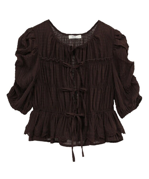 earth music&ecology レースティアードシャーリングブラウス Brown