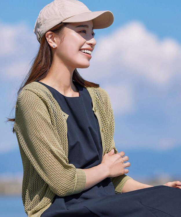 Tiaclasse L 【新色追加・洗える】パフスリーブ透かし編みニットカーディガン ライトグリーン