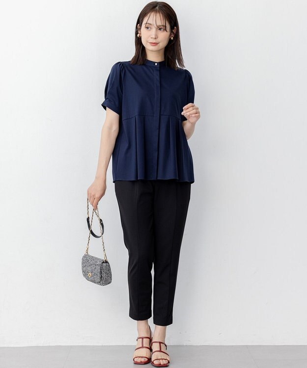 組曲 プレーティング天竺5分袖 カットソー ネイビー系