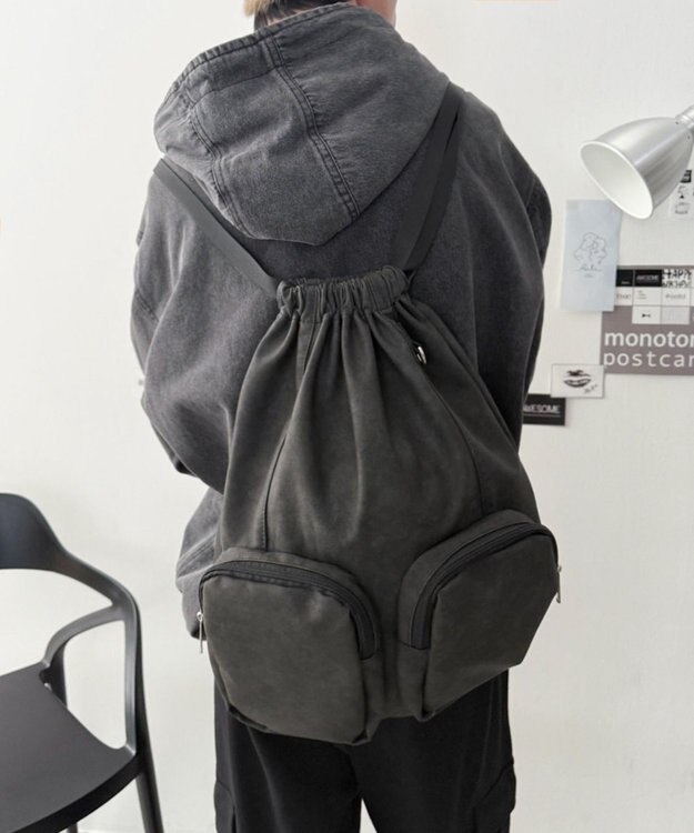 WEGO PUポケットデザインナップサック グレー