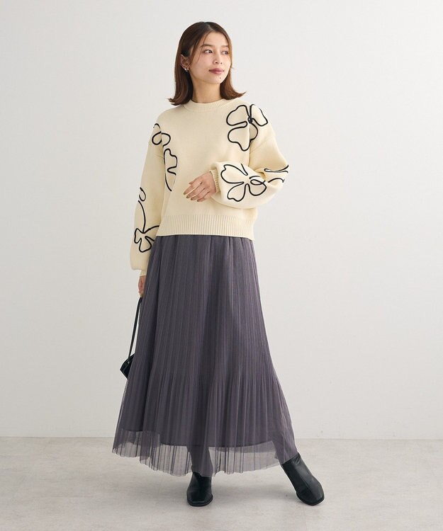 Green Parks ラメチュールプリーツスカート Charcoal Gray