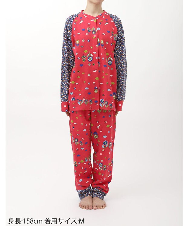 tsumori chisato SLEEP ツモリチサト パジャマ 長袖 長ズボン ルームウェア 綿100%(本体) ミニ裏毛素材 上下セット 前開き tsumori chisato SLEEP UDX553 /ワコール レッド