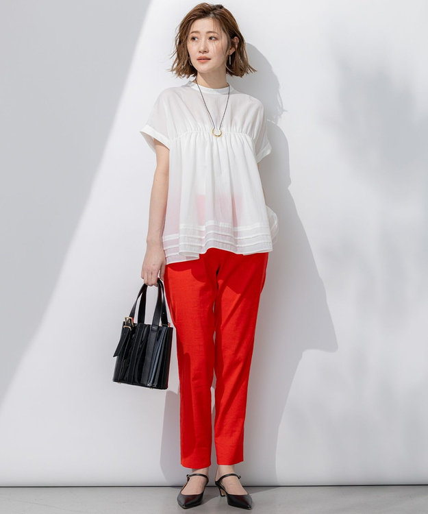 23区 S 【撥水加工/洗える】シアーナイロンツイル ギャザー ブラウス ホワイト系