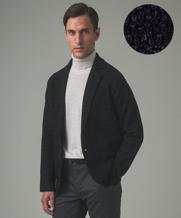 GOTAIRIKU テーラード設計【洗える】ニット カーディガンジャケット ネイビー系