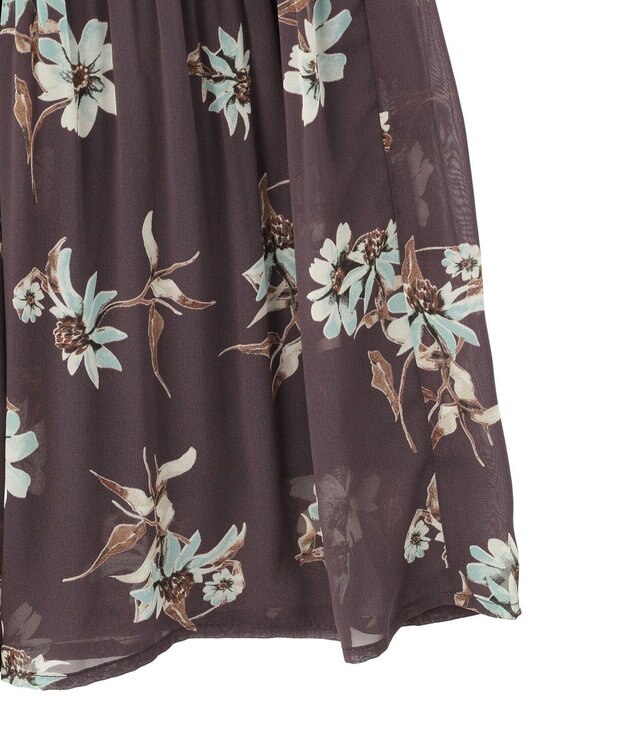 YECCA VECCA フラワー柄フリルプリーツワンピース Brown