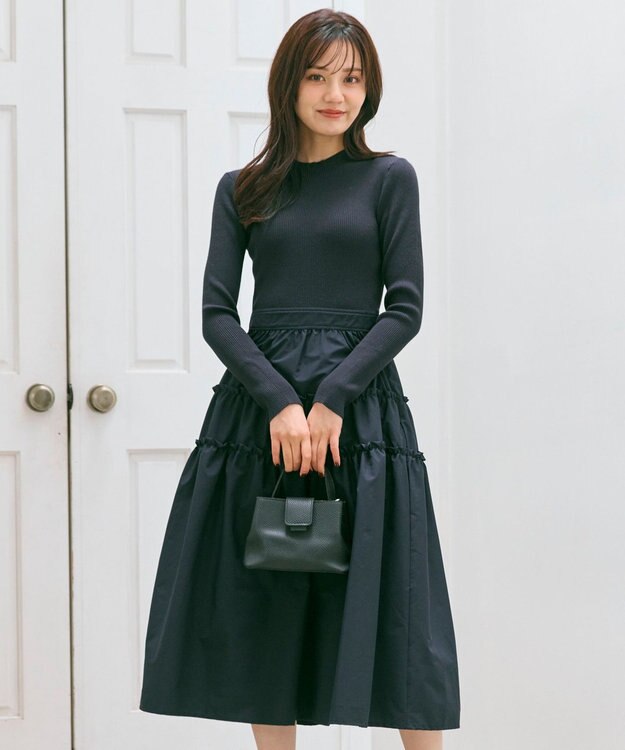 Feroux ティアードスカートドッキング ワンピース ネイビー系