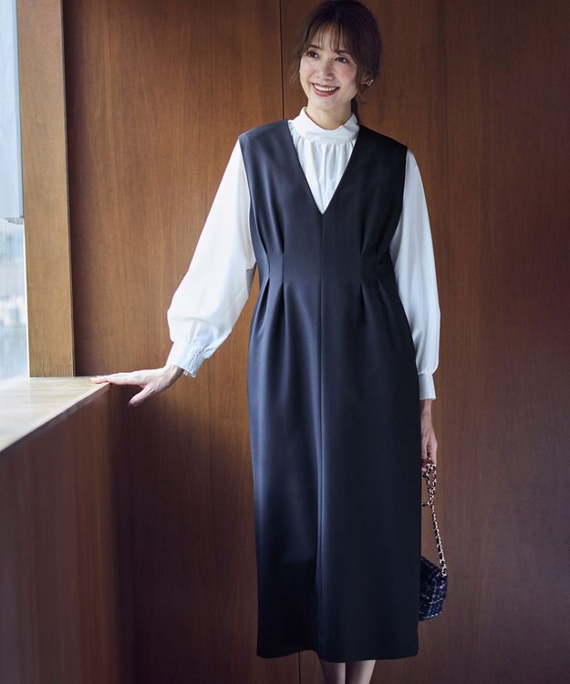 ANY SIS 【優木まおみさんコラボ】秒映えセレモニー ブラウス × ジャンパースカート オフ×ネイビー