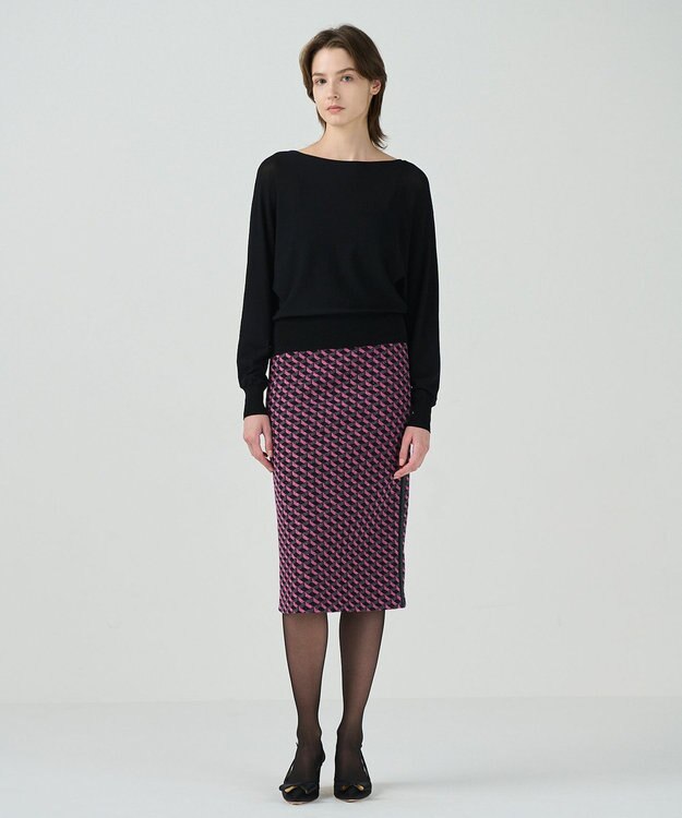 GRACE CONTINENTAL ラメジャガードラインスカート ピンク