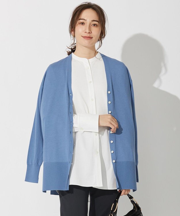 洗える・冷房対策にも】シルクコットン ミドルカーデ / 自由区 L