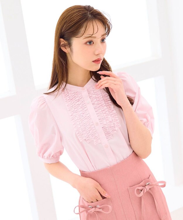 Feroux フリルディテール パフスリーブ ブラウス ピンク系