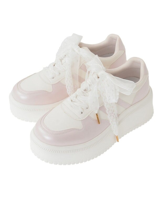 Maison de FLEUR レースリボン厚底スニーカー Light Pink