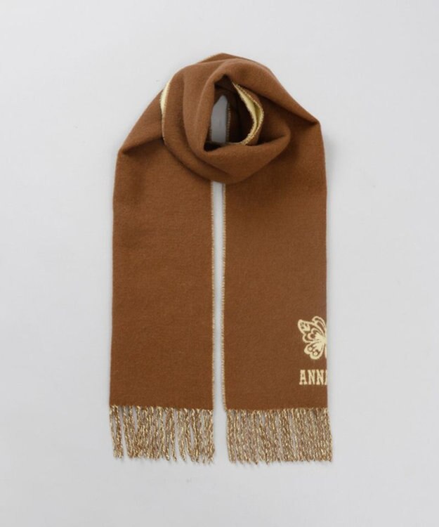 AURORA 【 ANNA SUI（アナ スイ）】ウールリバーシブルマフラー ブラウン