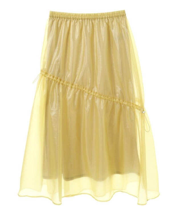Green Parks シアーシャイニードロストティアードスカート Light Yellow