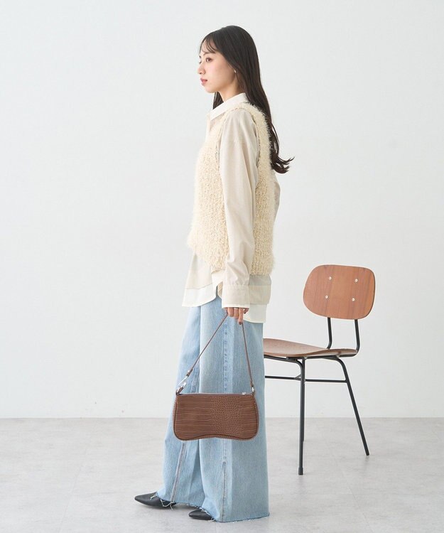 earth music&ecology 【セルフカット可】ワイドデニムパンツ Light Indigo