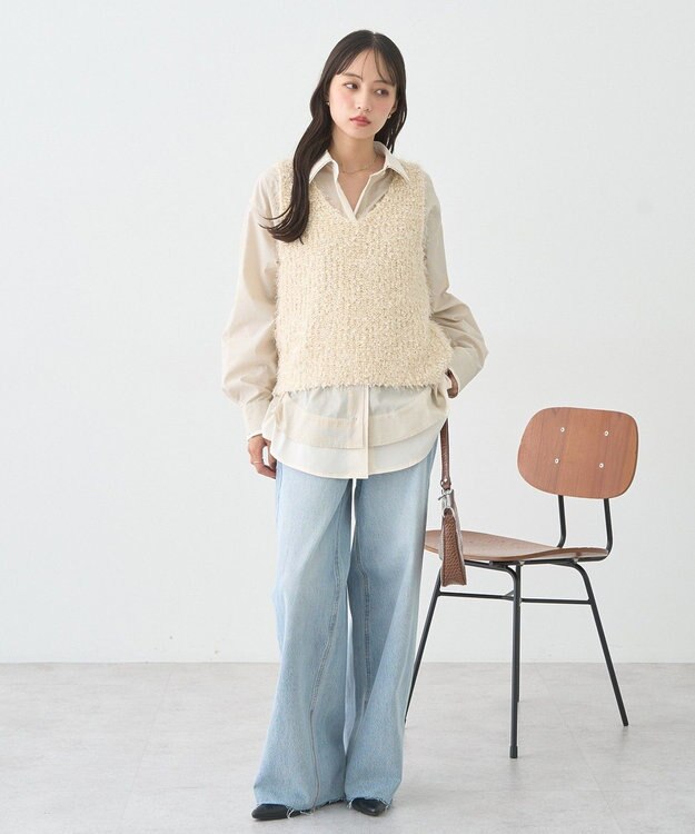 earth music&ecology 【セルフカット可】ワイドデニムパンツ Light Indigo