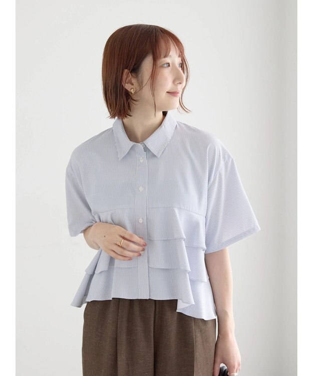 Te chichi 半袖ティアードフリルクロップトシャツ グレー