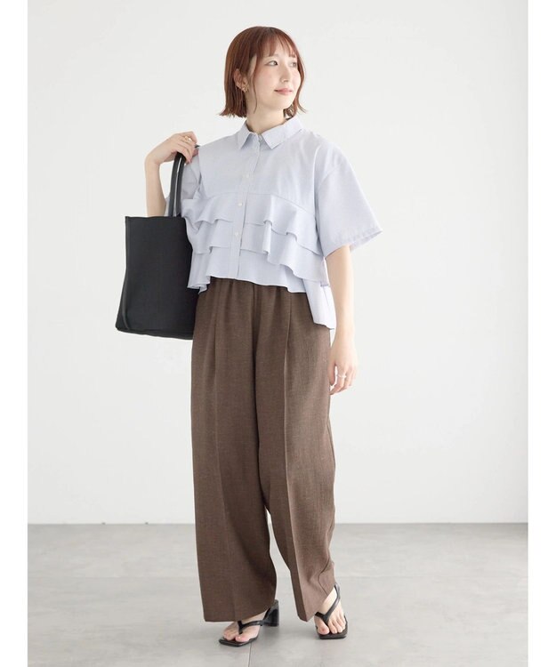 Te chichi 半袖ティアードフリルクロップトシャツ グレー