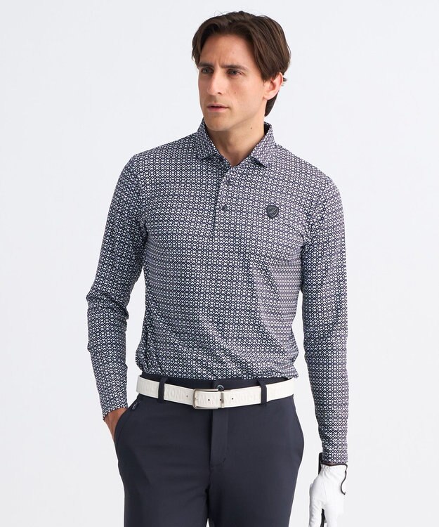 MEN】モノグラム総柄長袖ポロシャツ 吸水速乾 UVカット / 23区