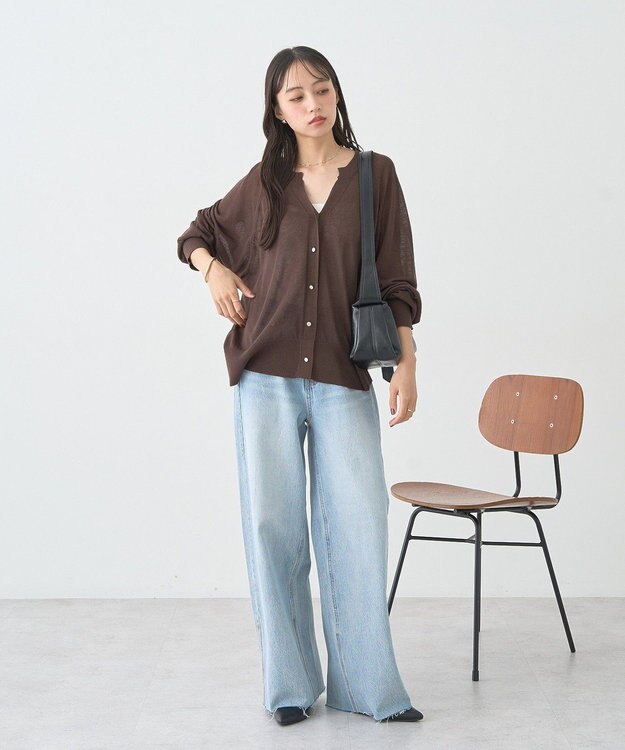 earth music&ecology 【セルフカット可】ワイドデニムパンツ Light Indigo