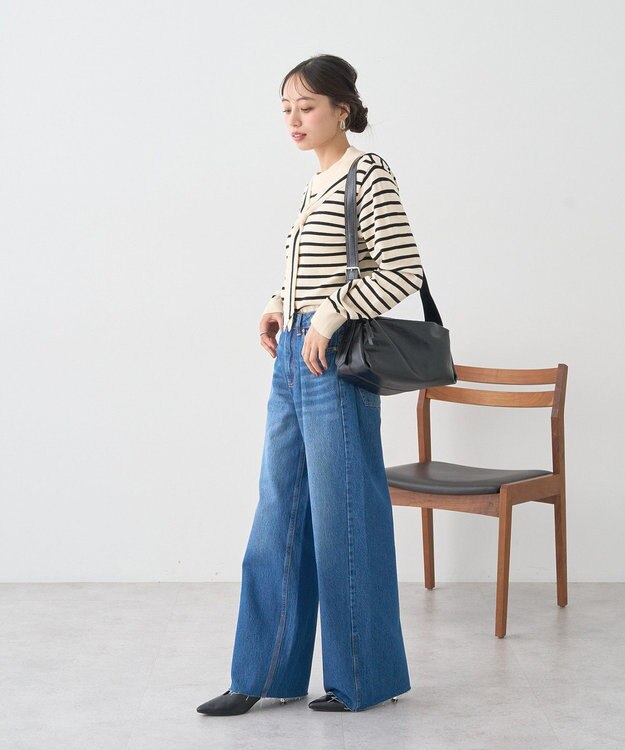 earth music&ecology 【セルフカット可】ワイドデニムパンツ Indigo